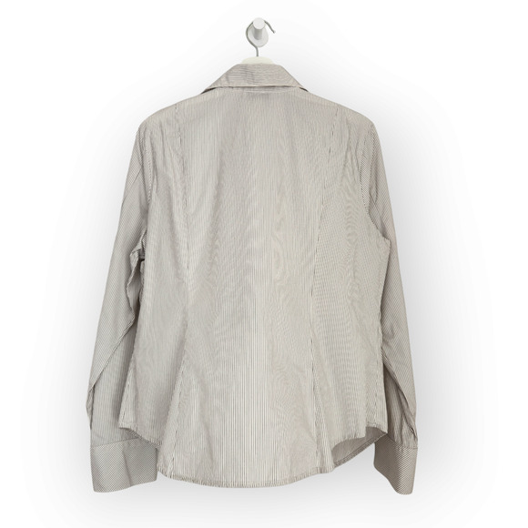 Vintage Talbots White Dark Gray Pinstripe V Neck Button Down Shirt 18 - Picture 5 of 8